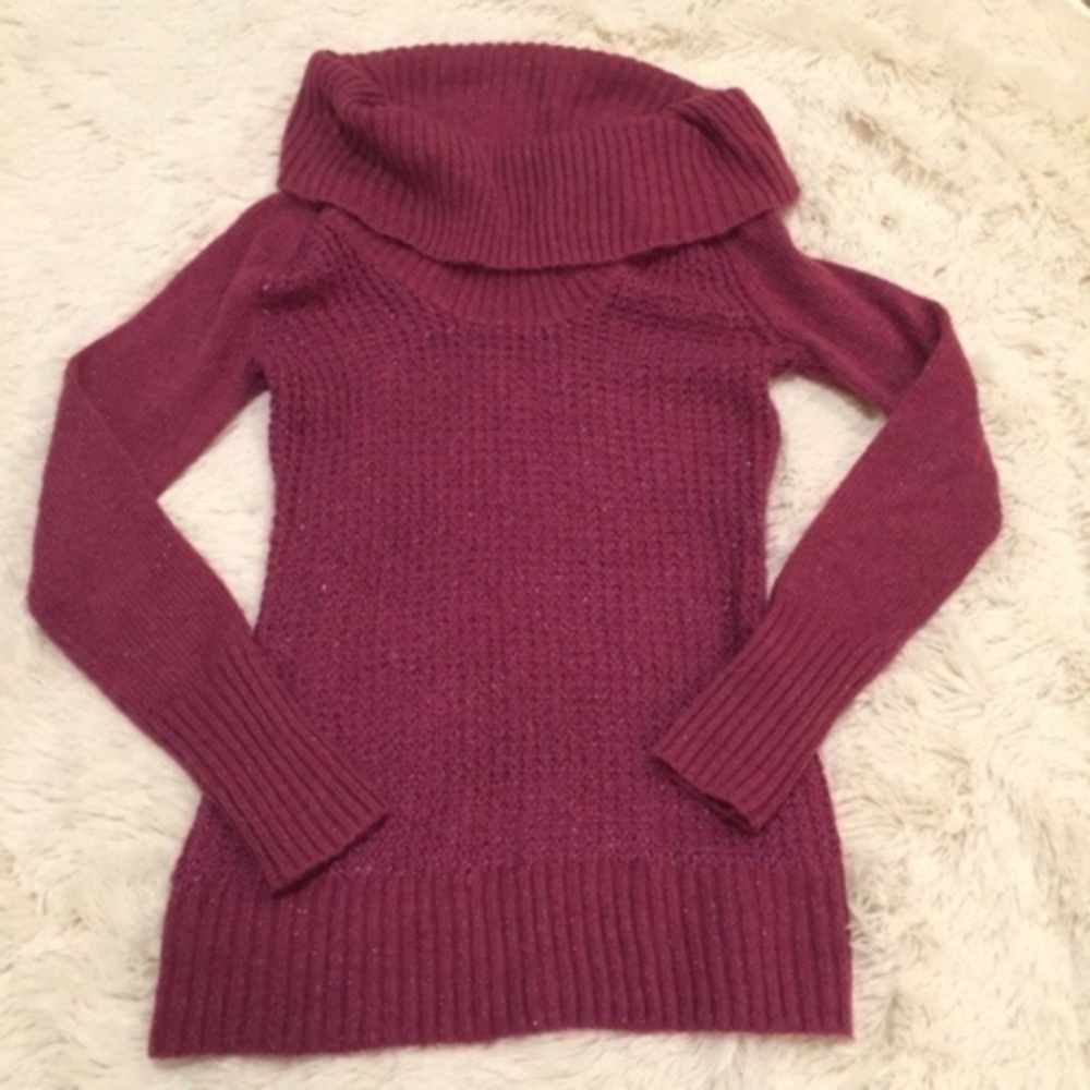CANDIES Metallic Waffle Cowl Knit Magenta Sweater